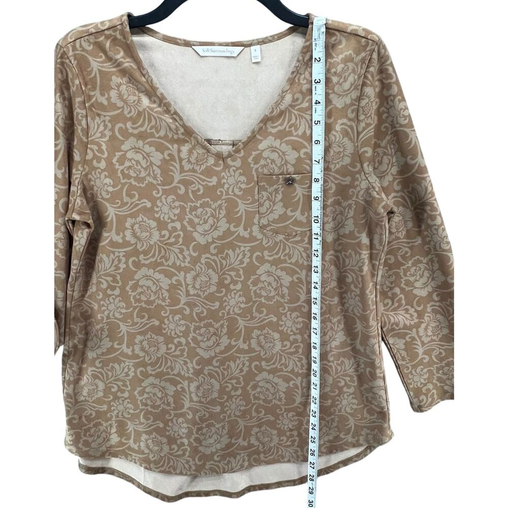 Soft Surroundings Tunic Top Womens S‎ Tan Faux Suede Floral Roll Tab Boho Chic - Picture 8 of 14